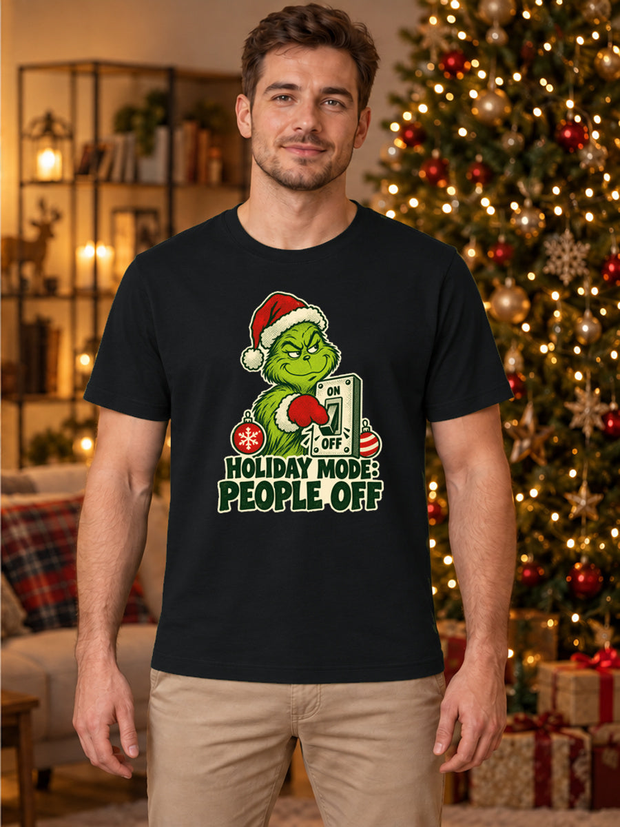 Tricou de Crăciun Grinch People Off - Negru - tricou unisex pe model masculin (mockup)
