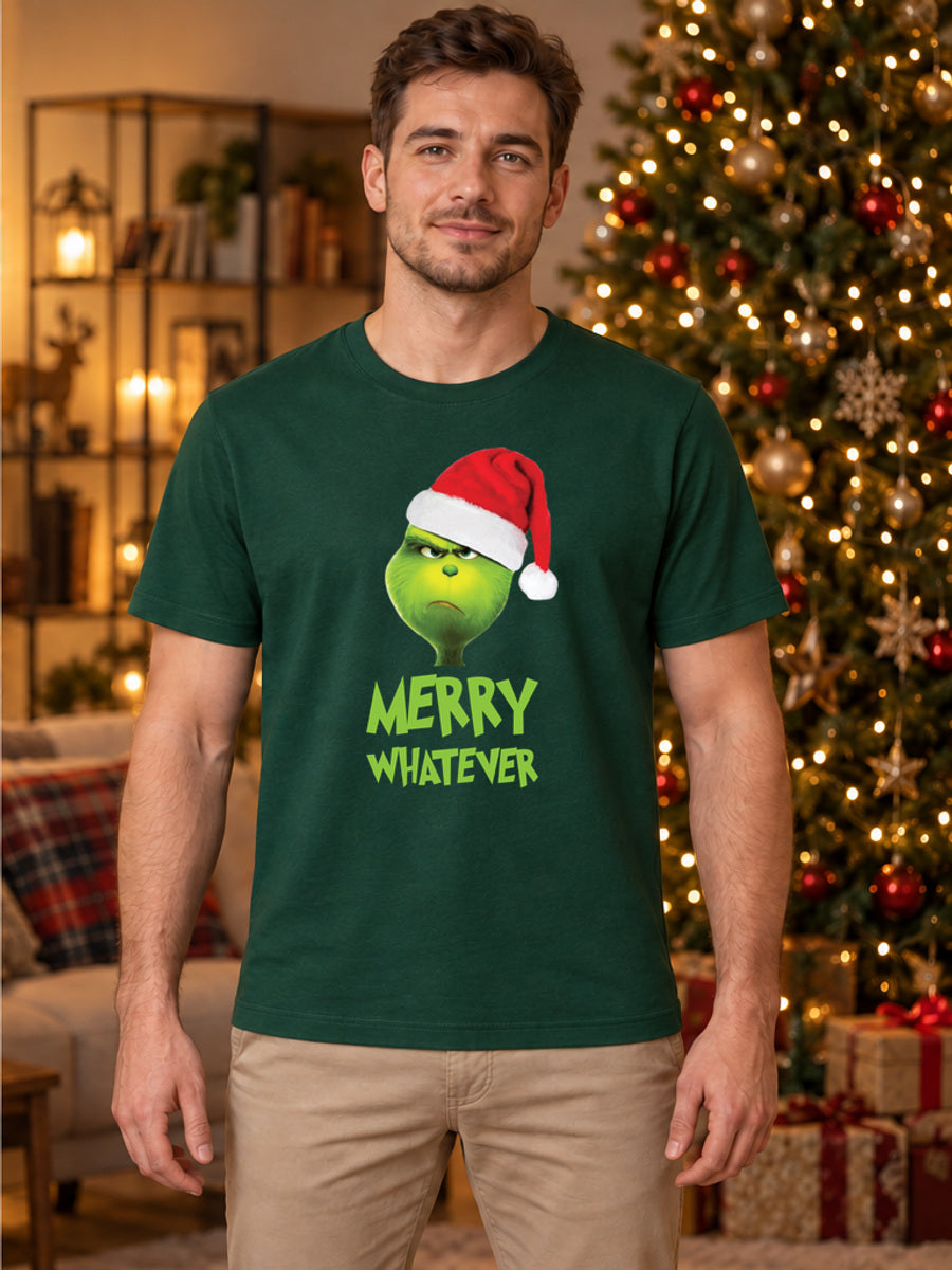 Tricou de Crăciun Merry Whatever - Bottle Green - tricou unisex pe model masculin, decor de Crăciun (mockup V3)
