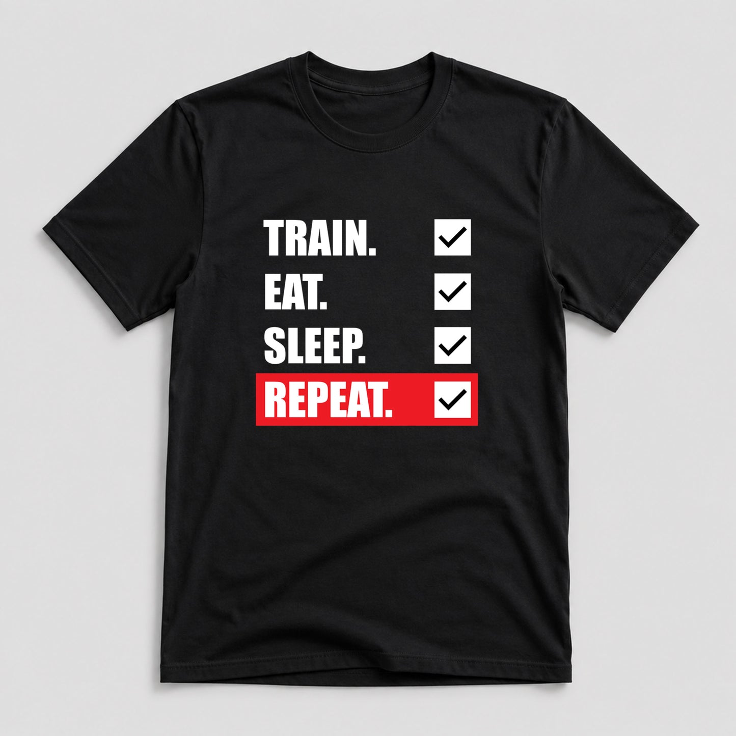 Tricou Funny Gym Train Eat Sleep Repeat - Negru