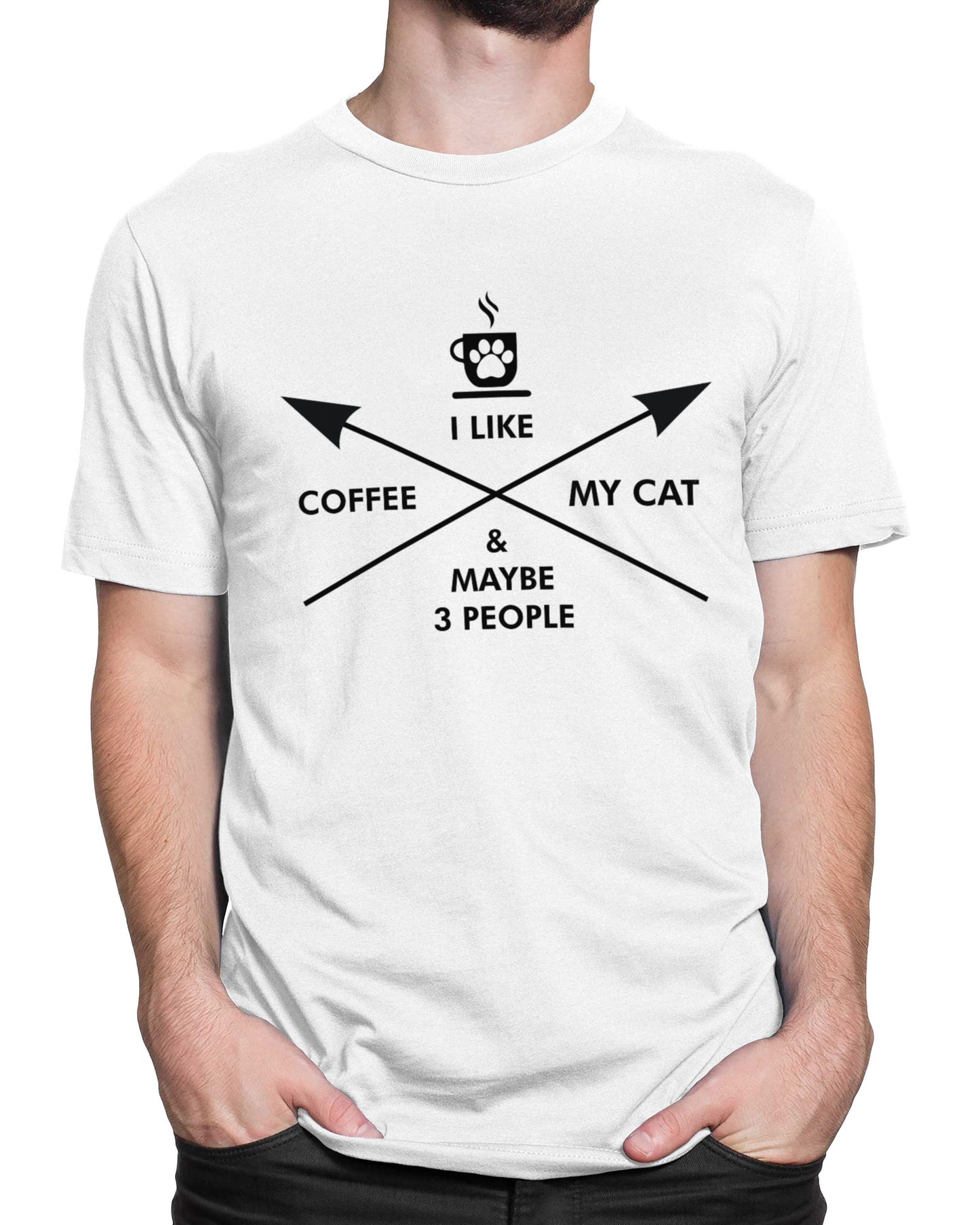 Tricou Coffee, Cat & Maybe 3 People - tricou alb cu mesaj amuzant