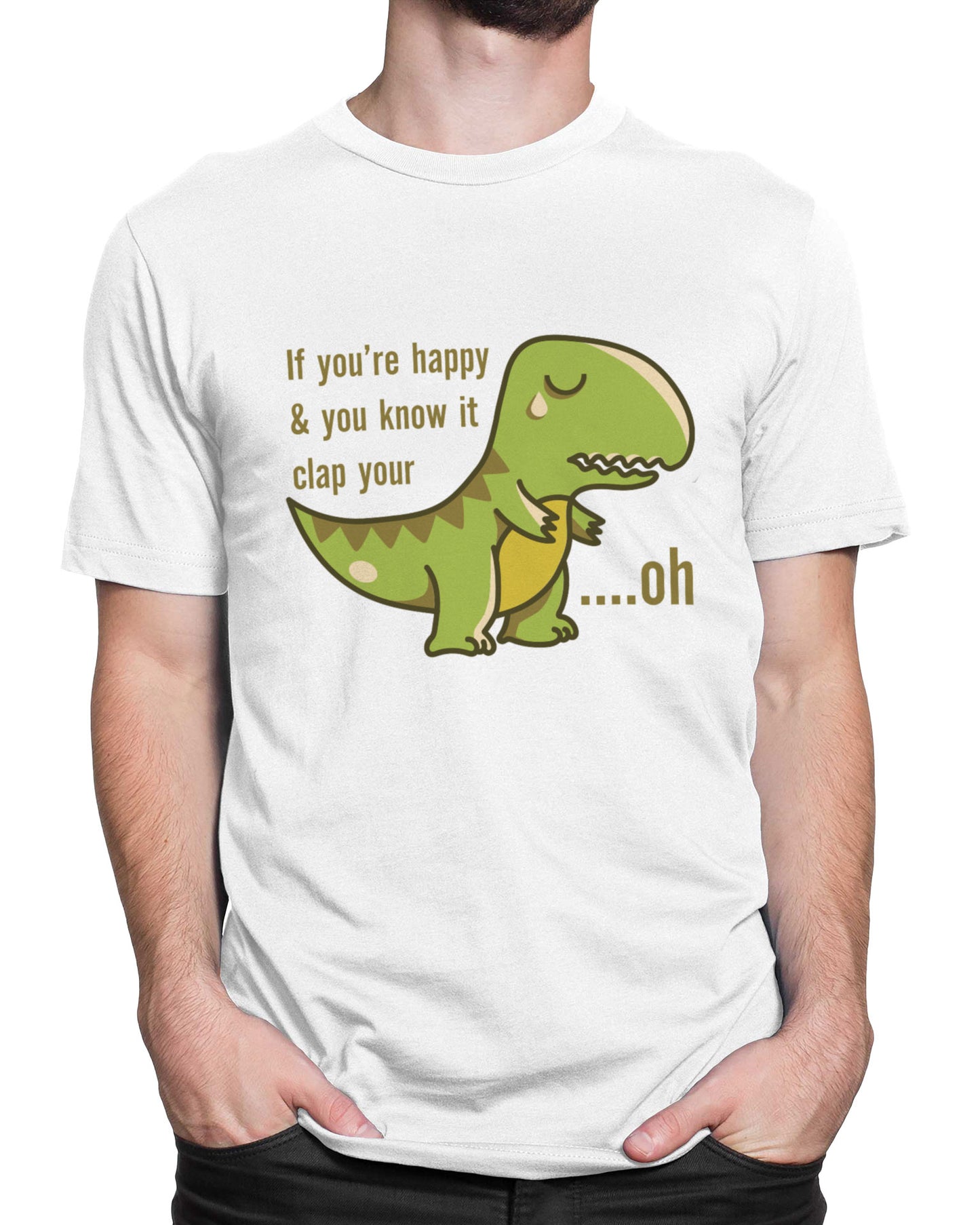 Tricou Happy T-Rex - tricou alb cu mesaj amuzant