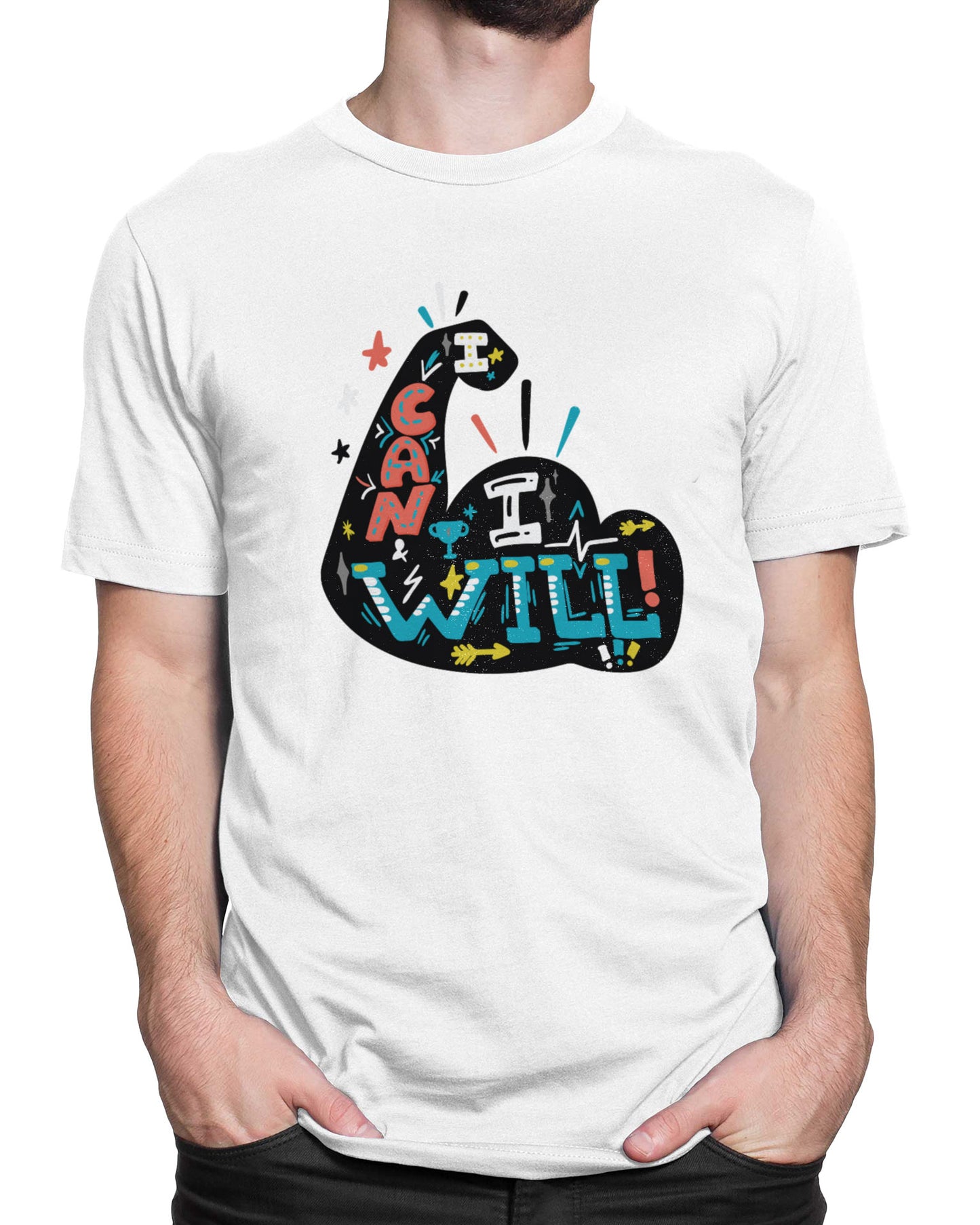 Tricou Funny Gym I Can - Alb - tricou cu mesaj