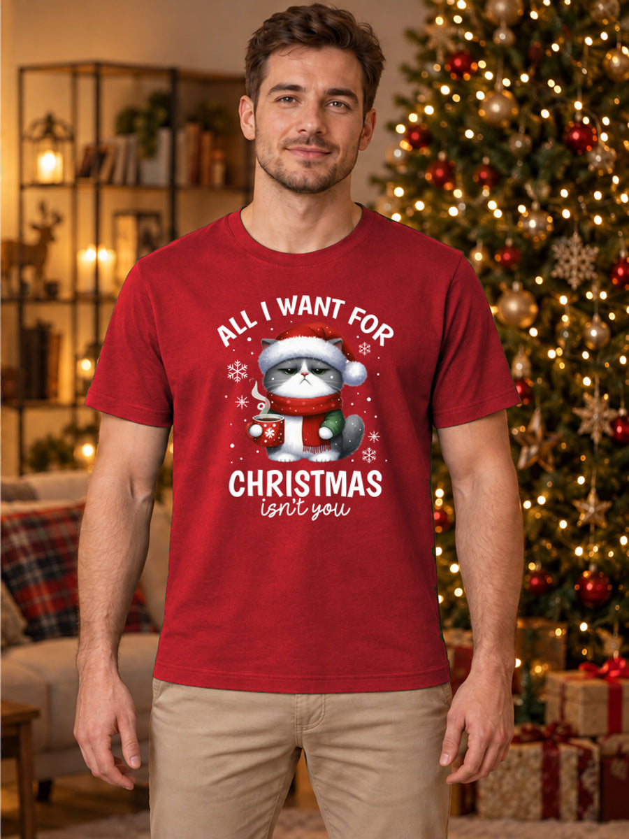 Tricou de Crăciun All I Want - Roșu - tricou unisex pe model masculin (mockup)