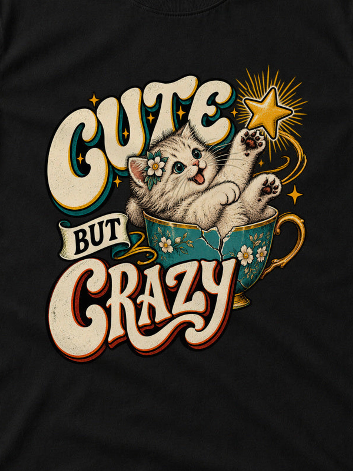 Tricou Cute But Crazy - Negru - detaliu decupat din imaginea principală (3:4)