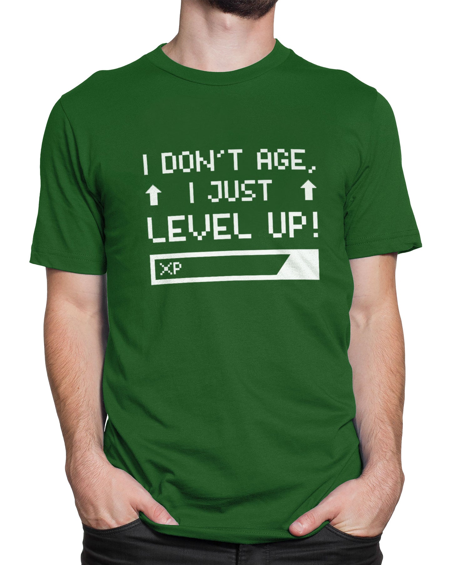 Tricou Geek Level Up - Verde - tricou cu mesaj