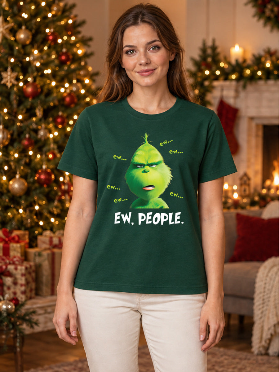 Tricou de Crăciun Ew, People - Bottle Green - tricou unisex pe model feminin, decor de Crăciun (mockup V3)