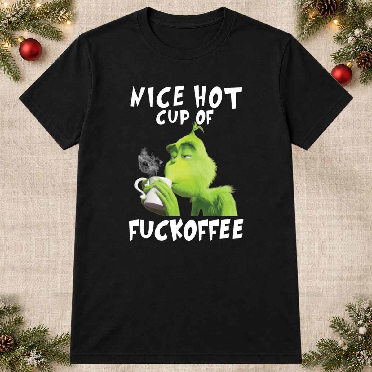 Tricou de Crăciun Fuckoffee - Negru - imagine principală pătrată