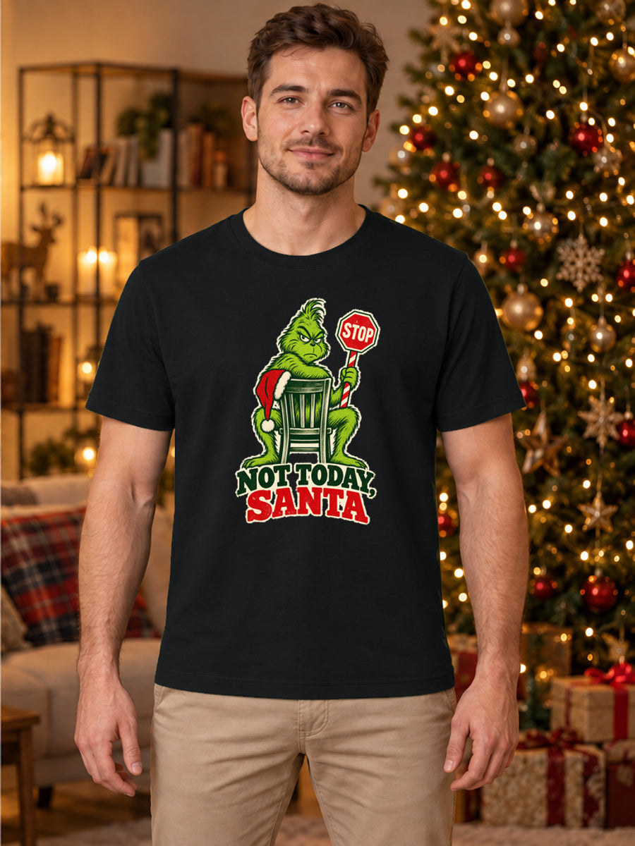 Tricou de Crăciun Grinch Not Today - Negru - tricou unisex pe model masculin (mockup)