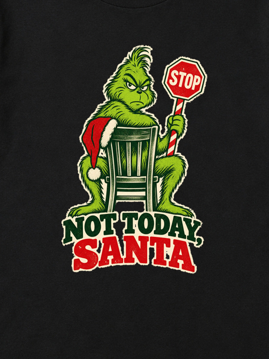 Tricou de Crăciun Grinch Not Today - Negru - detaliu grafică (mockup)