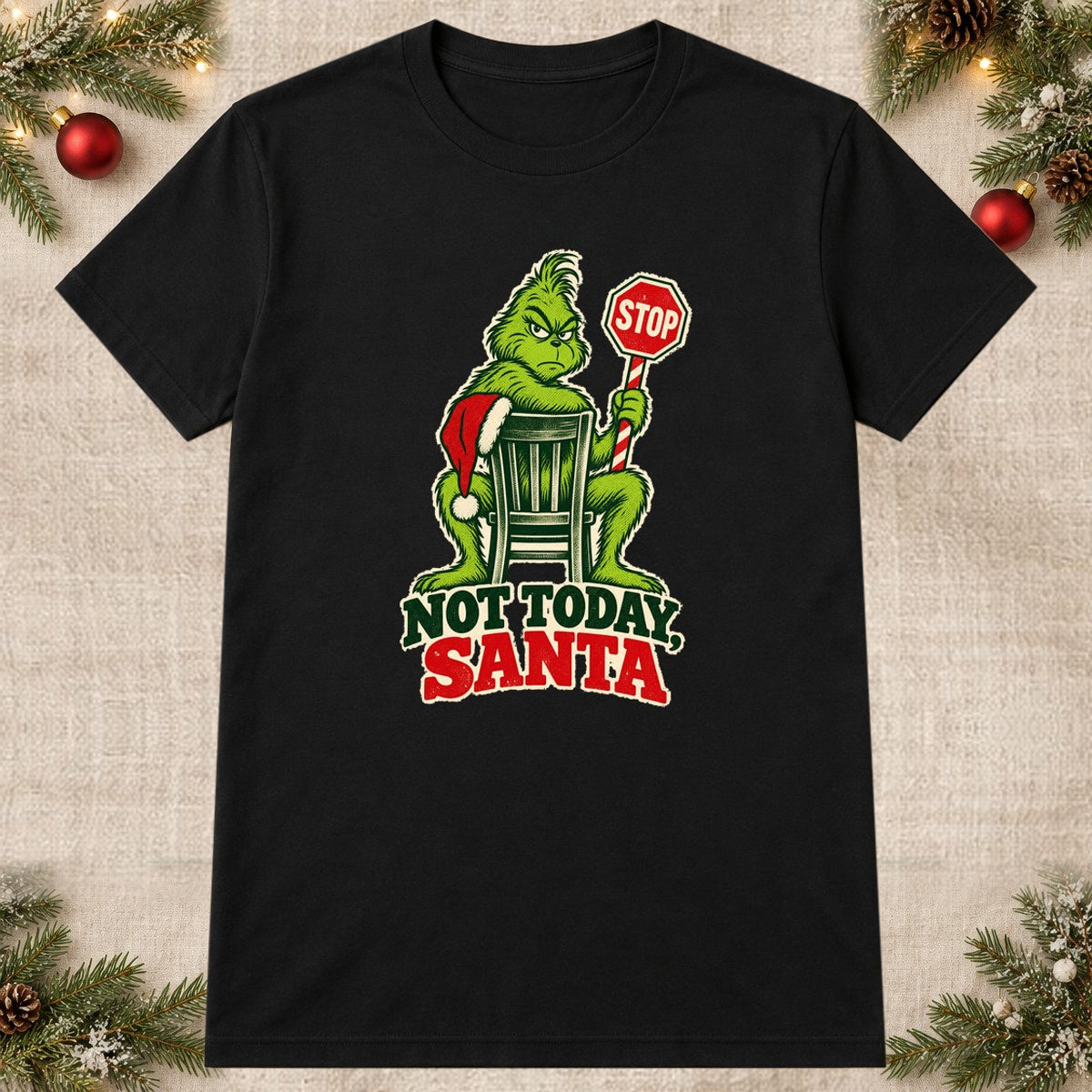 Tricou de Crăciun Grinch Not Today - Negru - imagine principală pătrată (mockup)