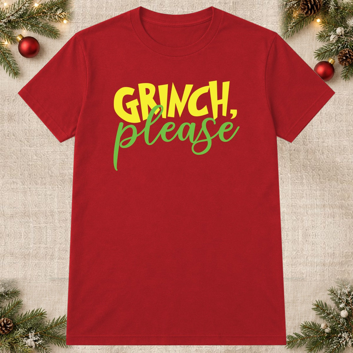 Tricou de Crăciun Grinch Please - Roșu - imagine principală pătrată