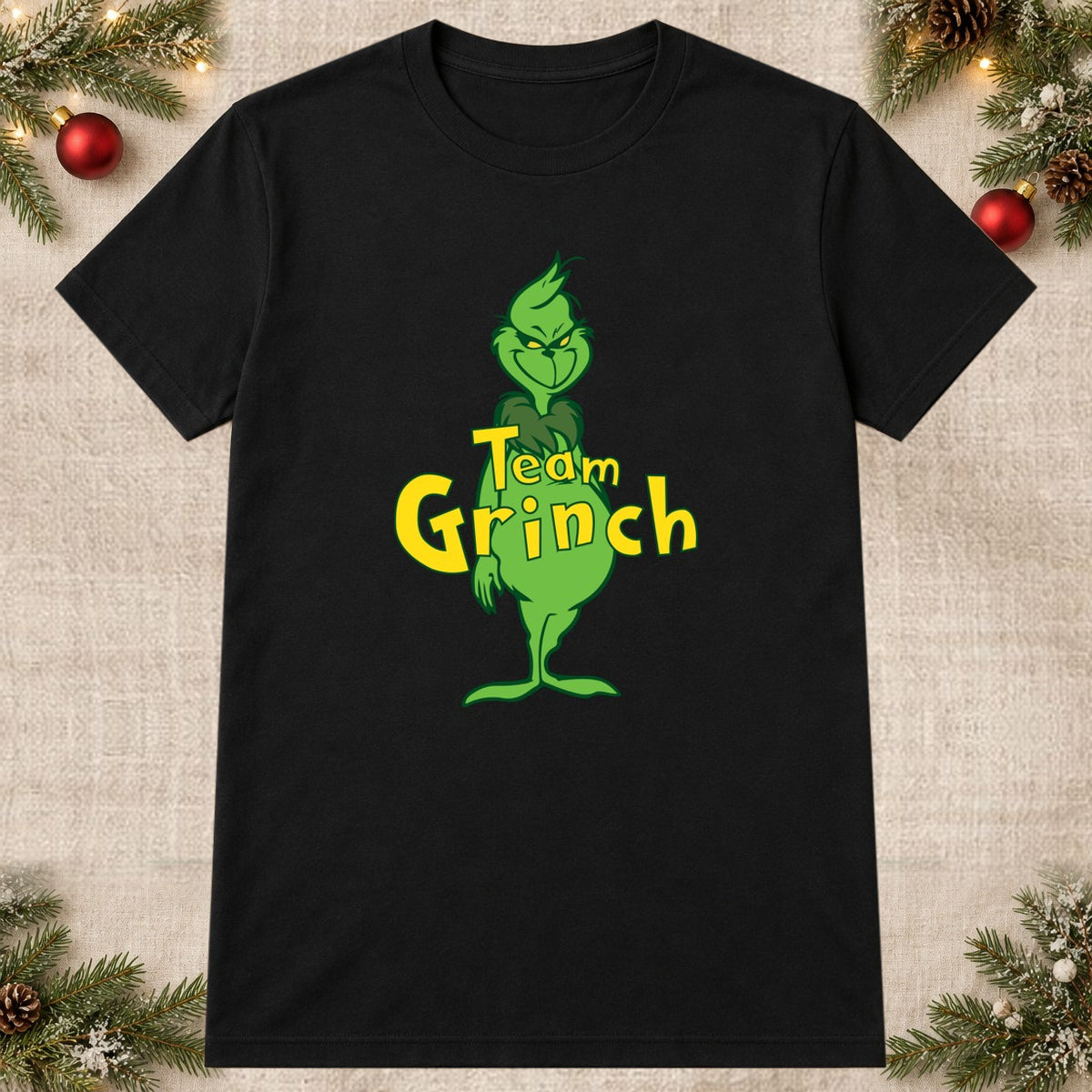 Tricou de Crăciun Team Grinch - Negru - imagine principală pătrată
