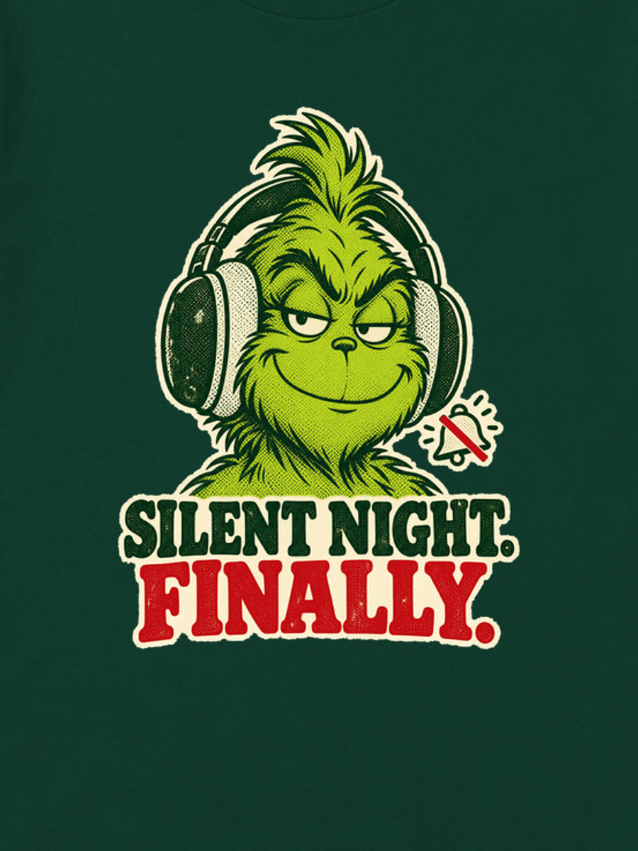 Tricou de Crăciun Grinch Silent Night - Bottle Green - detaliu grafică (mockup)