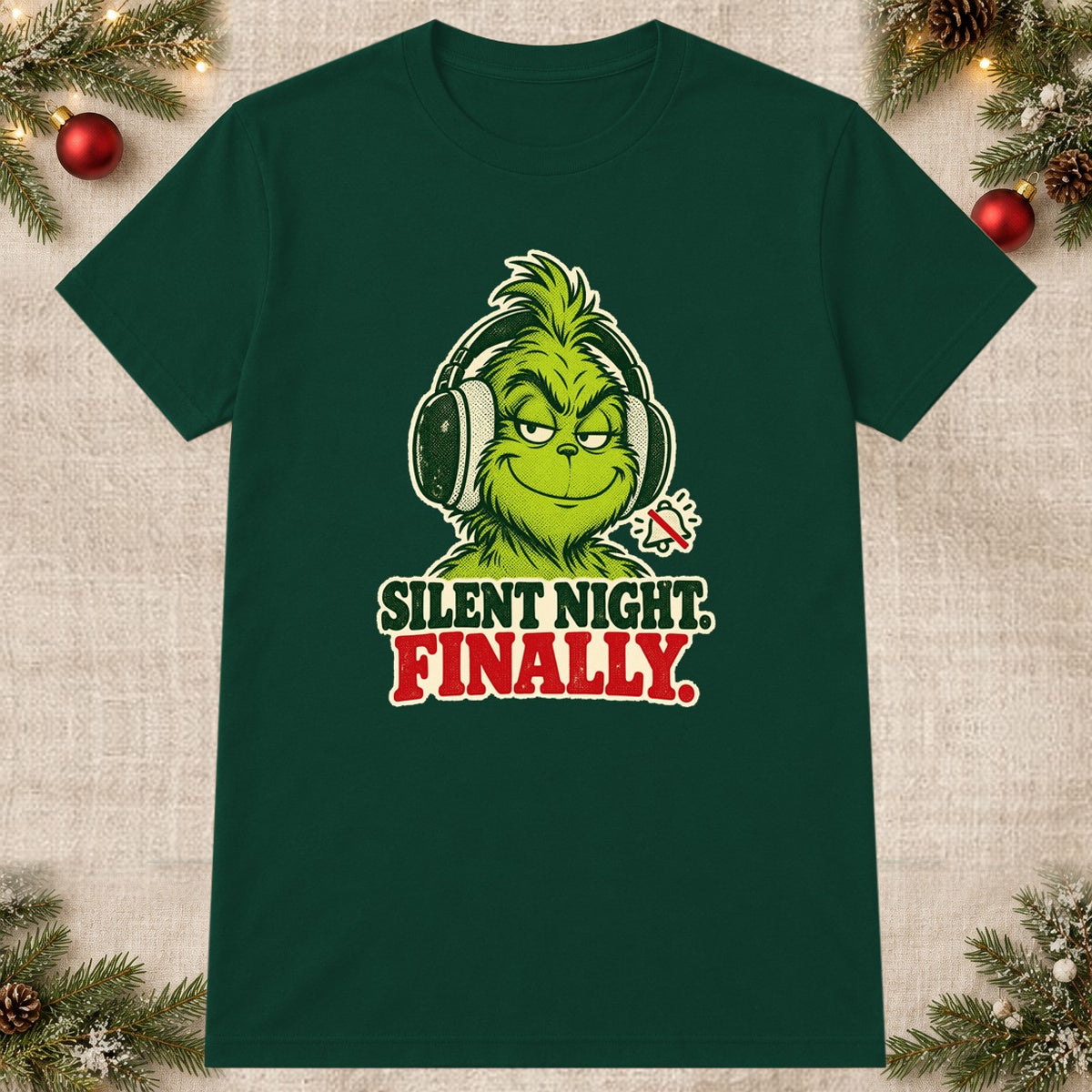 Tricou de Crăciun Grinch Silent Night - Bottle Green - imagine principală pătrată (mockup)