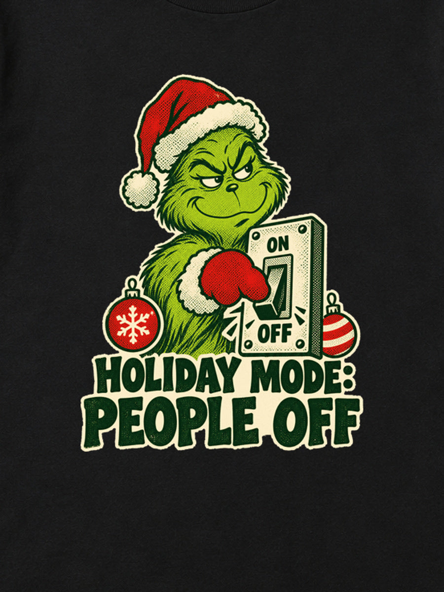 Tricou de Crăciun Grinch People Off - Negru - detaliu grafică (mockup)