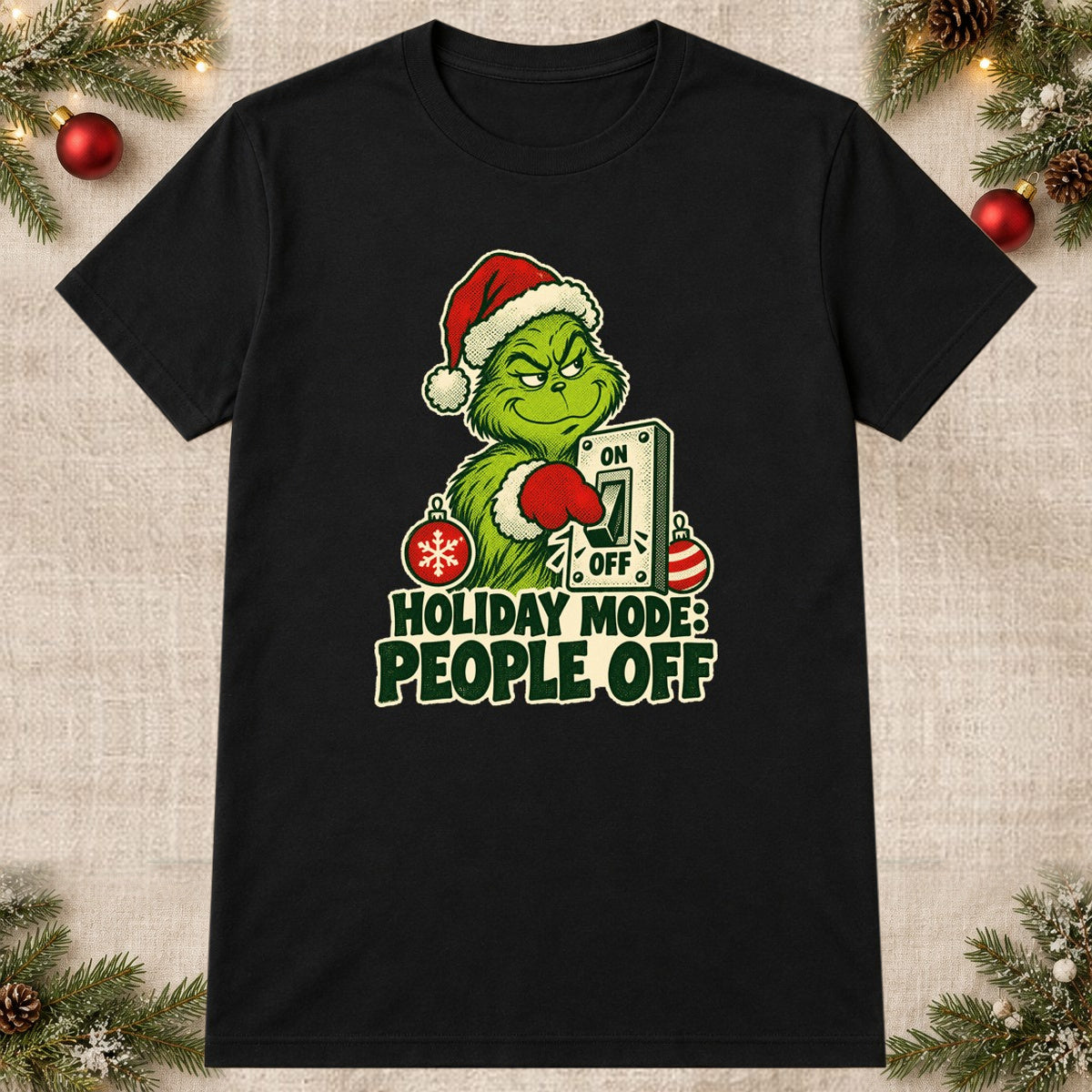 Tricou de Crăciun Grinch People Off - Negru - imagine principală pătrată (mockup)