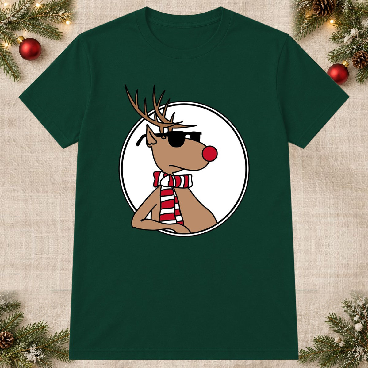 Tricou de Crăciun Cool Reindeer - Bottle Green - imagine principală pătrată