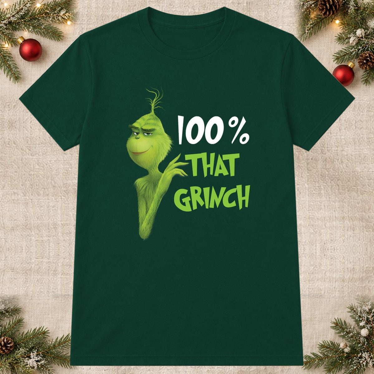Tricou de Crăciun 100% That Grinch - Bottle Green - imagine principală pătrată