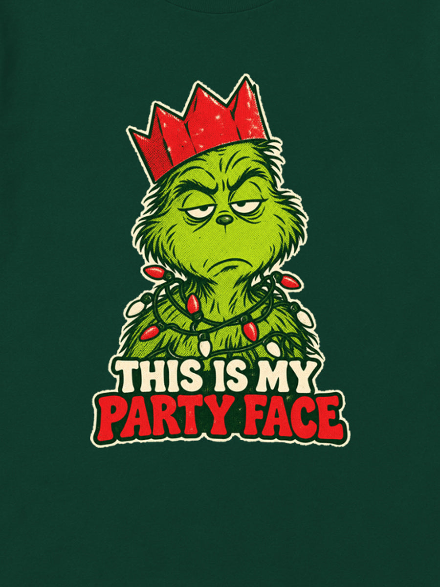 Tricou de Crăciun Grinch Office Party - Bottle Green - detaliu grafică (mockup)