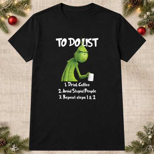Tricou de Crăciun Grinch To Do List - Negru - imagine principală pătrată