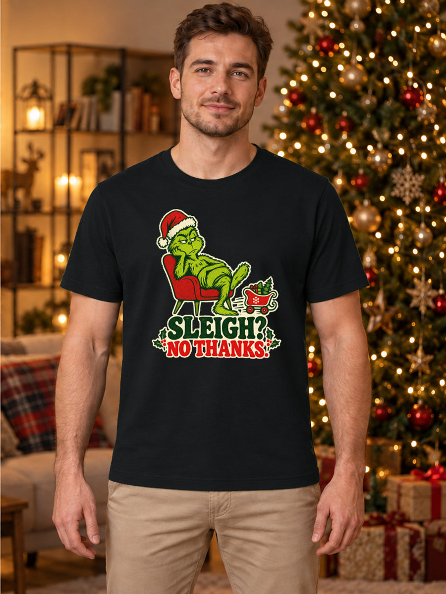 Tricou de Crăciun Grinch Sleigh No - Negru - tricou unisex pe model masculin (mockup)