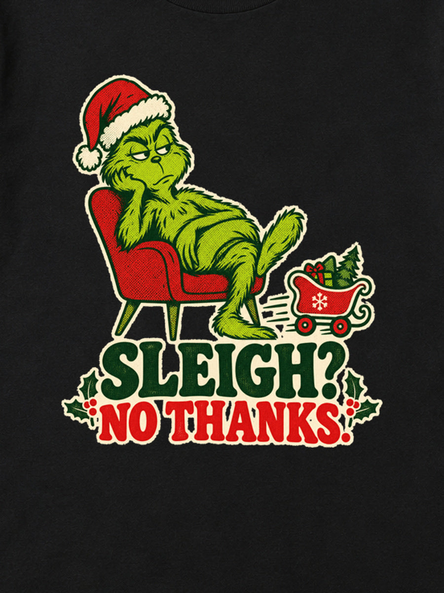 Tricou de Crăciun Grinch Sleigh No - Negru - detaliu grafică (mockup)