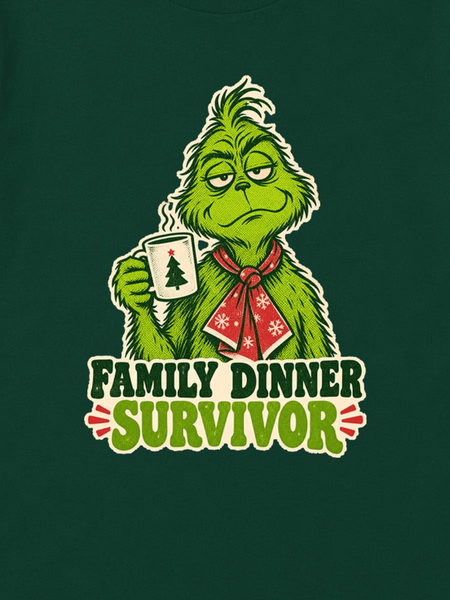 Tricou de Crăciun Grinch Festive Survivor - Bottle Green - detaliu grafică (mockup)