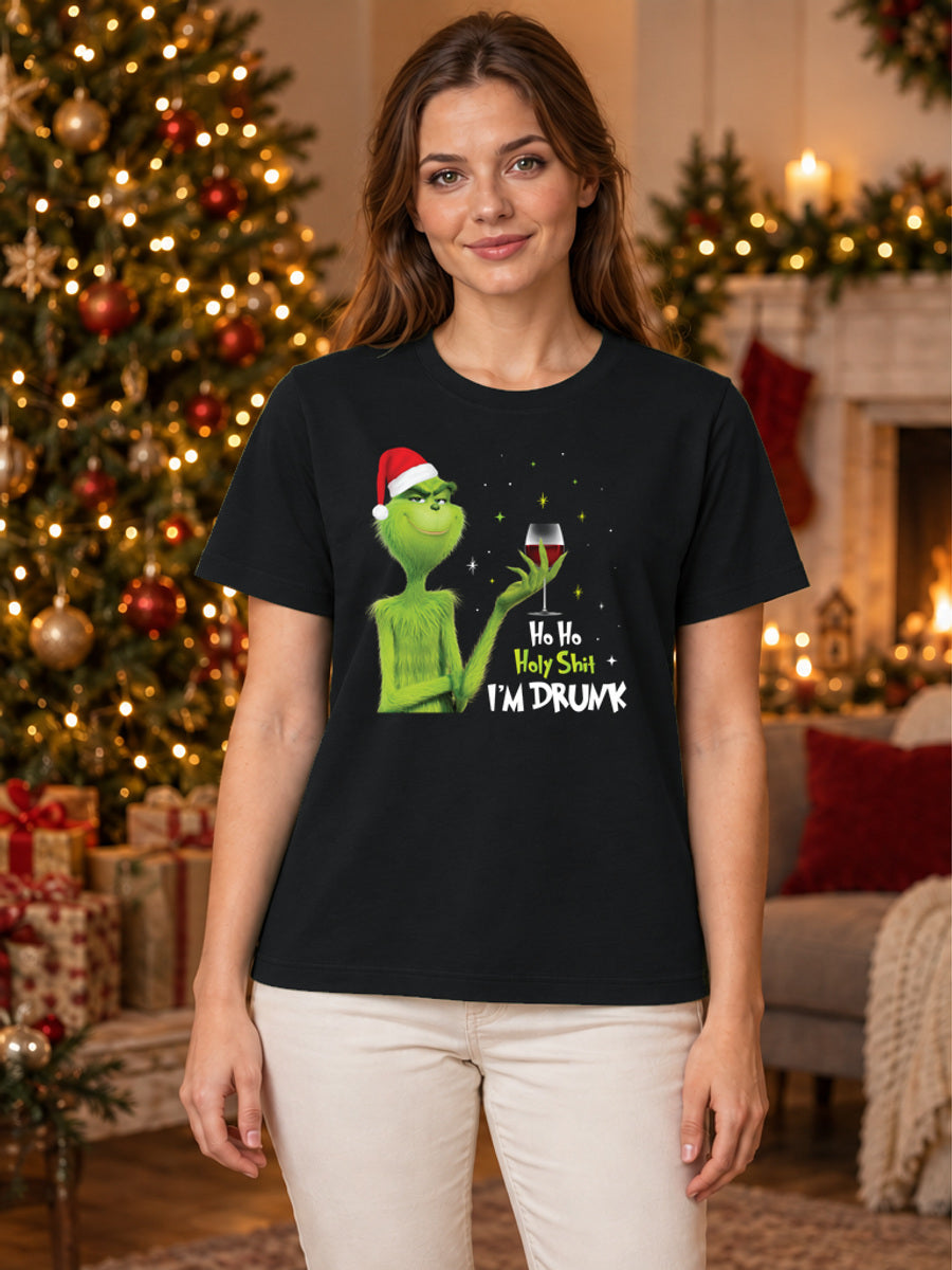 Tricou de Crăciun Ho Ho Holy - Negru - tricou unisex pe model feminin, decor de Crăciun (mockup V3)