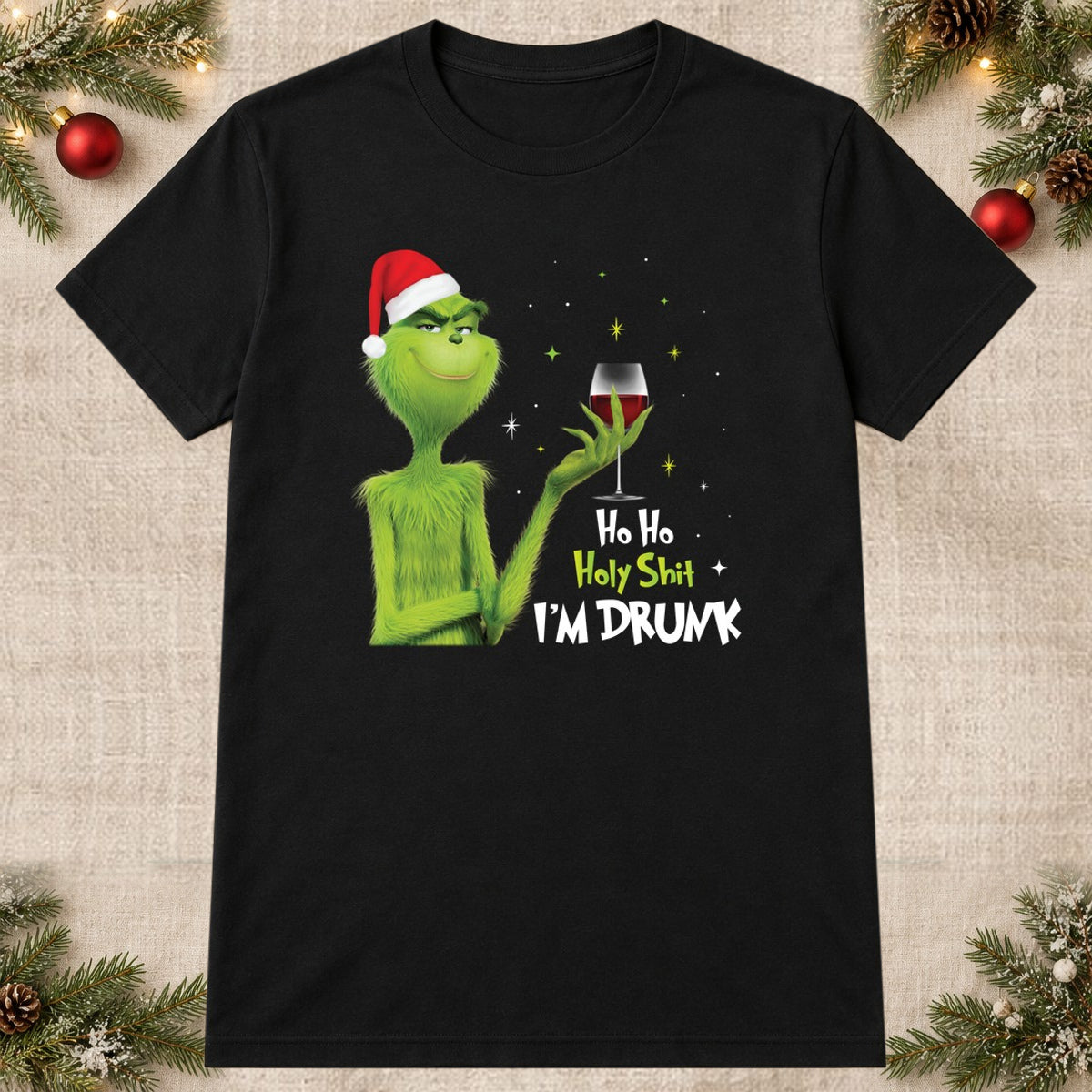 Tricou de Crăciun Ho Ho Holy - Negru - imagine principală pătrată