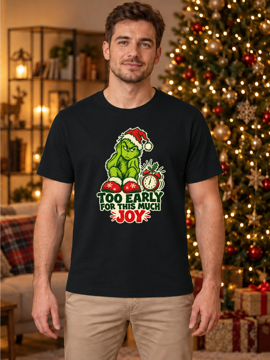 Tricou de Crăciun Grinch Too Early - Negru - tricou unisex pe model masculin (mockup)