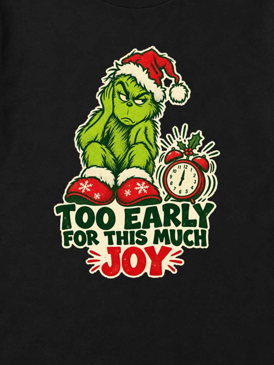 Tricou de Crăciun Grinch Too Early - Negru - detaliu grafică (mockup)