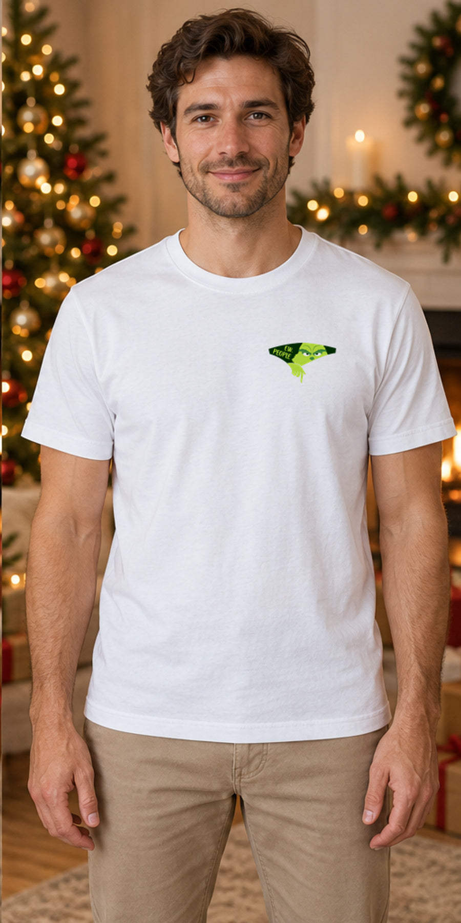 Tricou de Crăciun Eww Pocket - Alb - model masculin unisex, alb curat fără Heather (mockup)