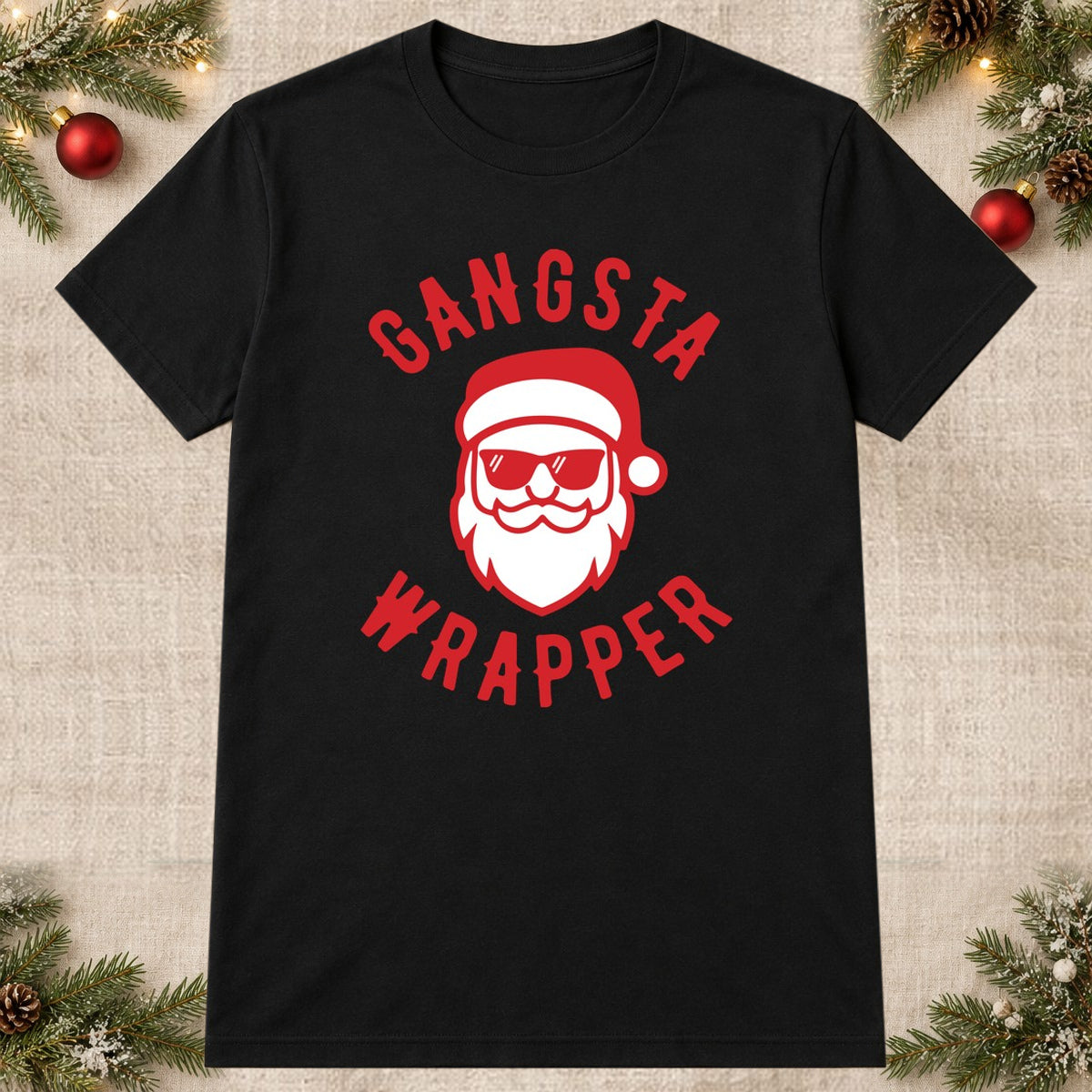 Tricou de Crăciun Gangsta Wrapper - Negru - imagine principală pătrată