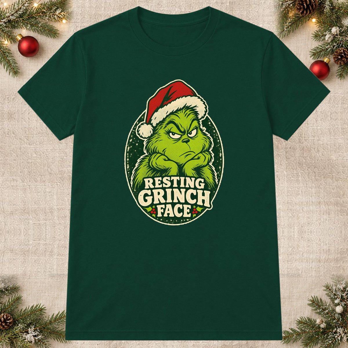 Tricou de Crăciun Grinch Resting Grinch - Bottle Green - imagine principală pătrată (mockup)