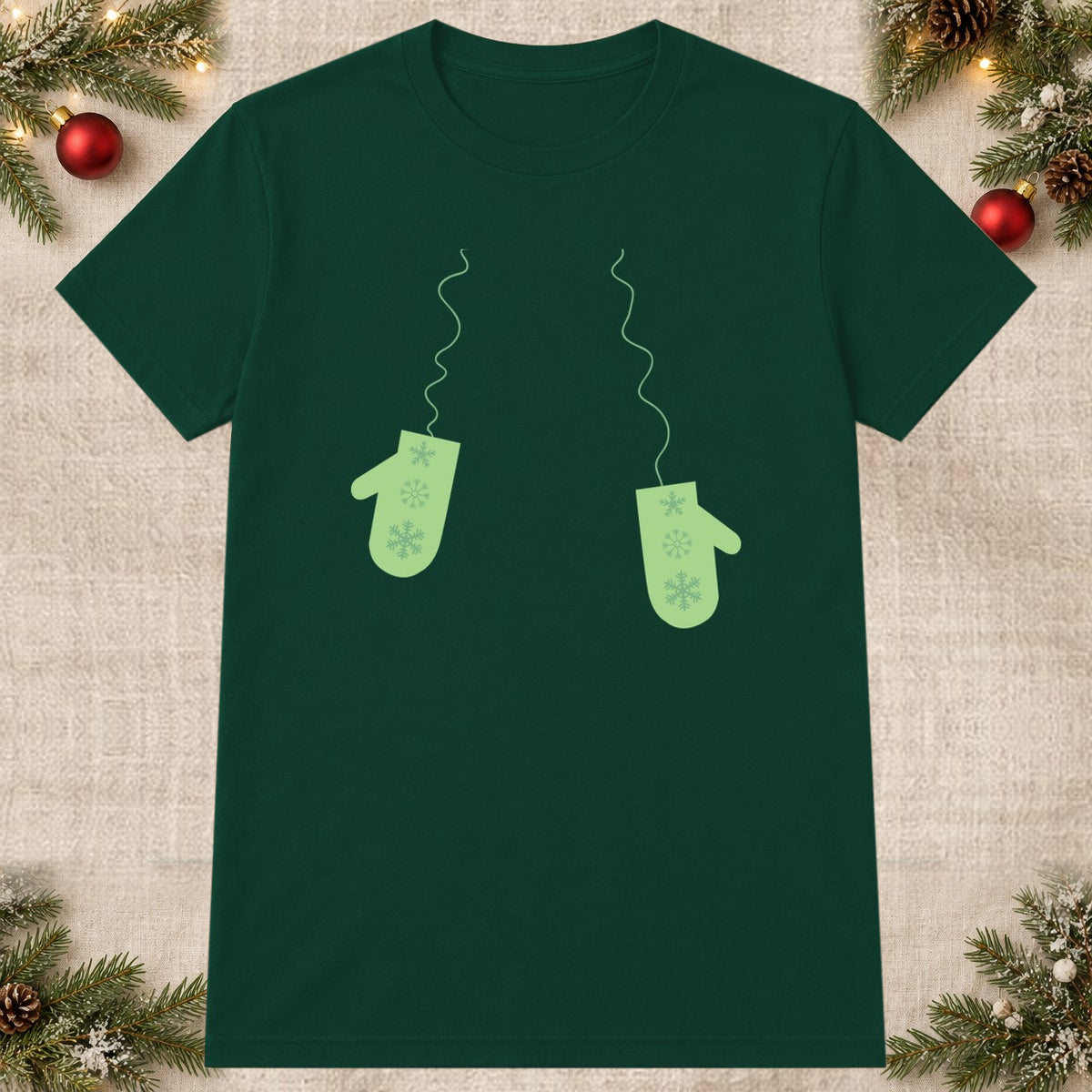 Tricou de Crăciun Mănuși de Iarnă - Bottle Green - imagine principală pătrată