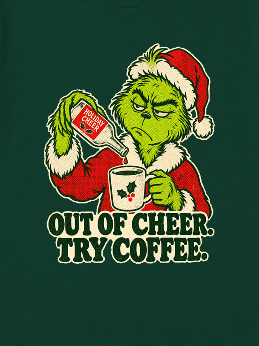 Tricou de Crăciun Grinch Out Of Cheer - Bottle Green - detaliu grafică (mockup)