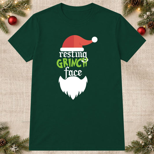 Tricou de Crăciun Resting Grinch Face - Barbă - Bottle Green - imagine principală pătrată