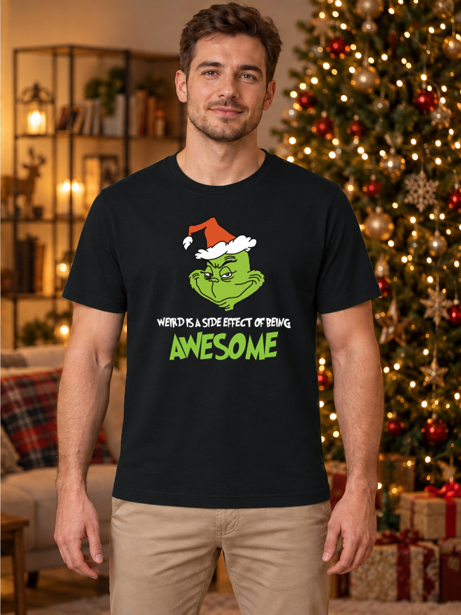 Tricou de Crăciun Grinch Awesome - Negru - tricou unisex pe model masculin, decor de Crăciun (mockup V3)