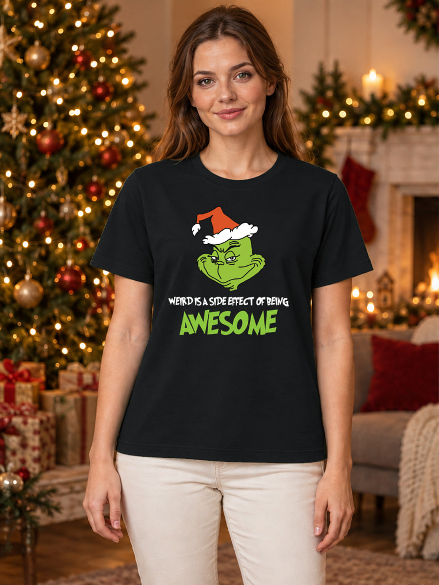 Tricou de Crăciun Grinch Awesome - Negru - tricou unisex pe model feminin, decor de Crăciun (mockup V3)