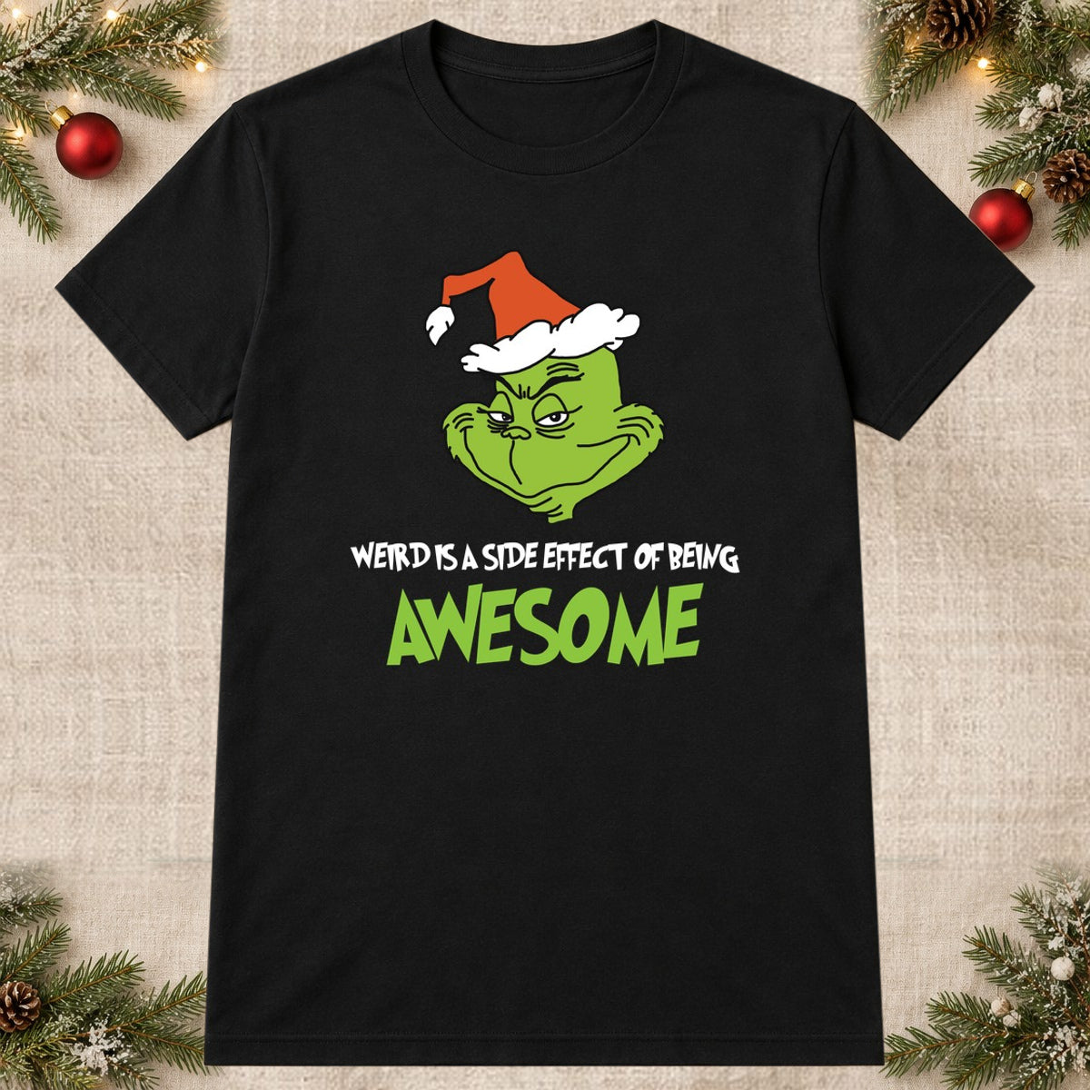 Tricou de Crăciun Grinch Awesome - Negru - imagine principală pătrată