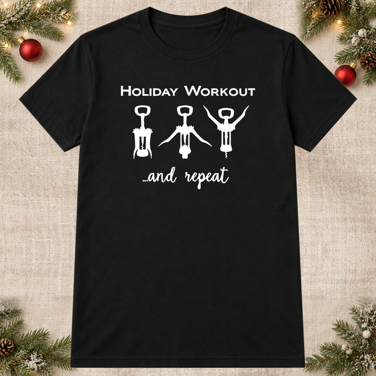 Tricou de Crăciun Holiday Workout - Negru - imagine principală pătrată