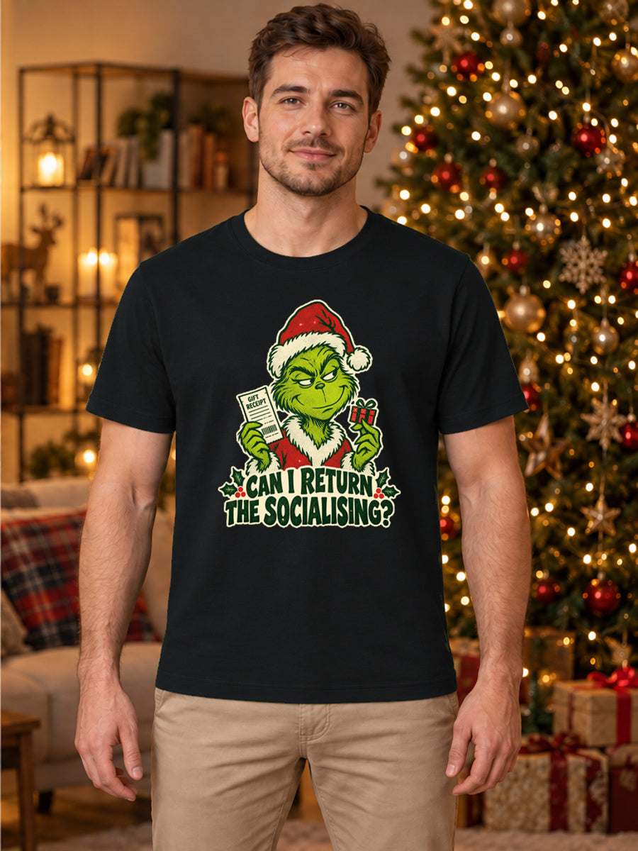 Tricou de Crăciun Grinch Gift Return - Negru - tricou unisex pe model masculin (mockup)