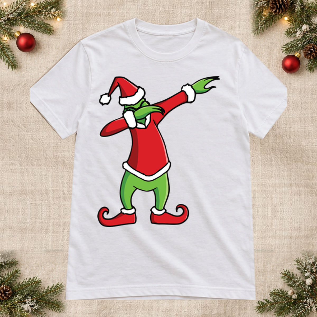 Tricou de Crăciun Grinch Dab - Alb - imagine principală, alb curat fără Heather (mockup)