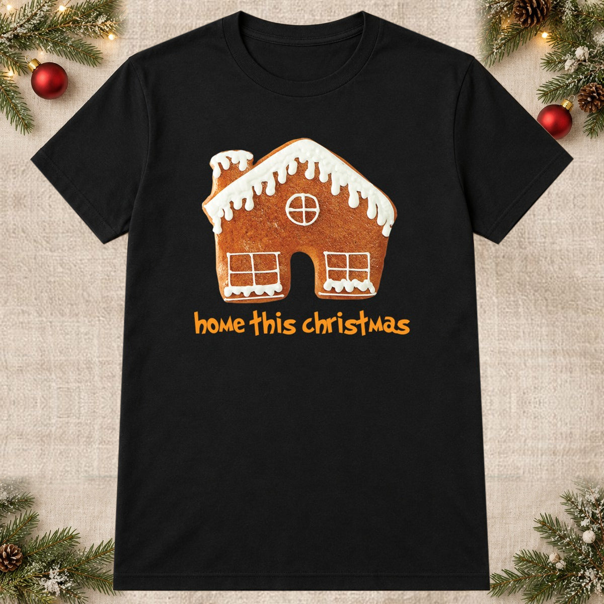 Tricou de Crăciun Home This Christmas - Negru - imagine principală pătrată