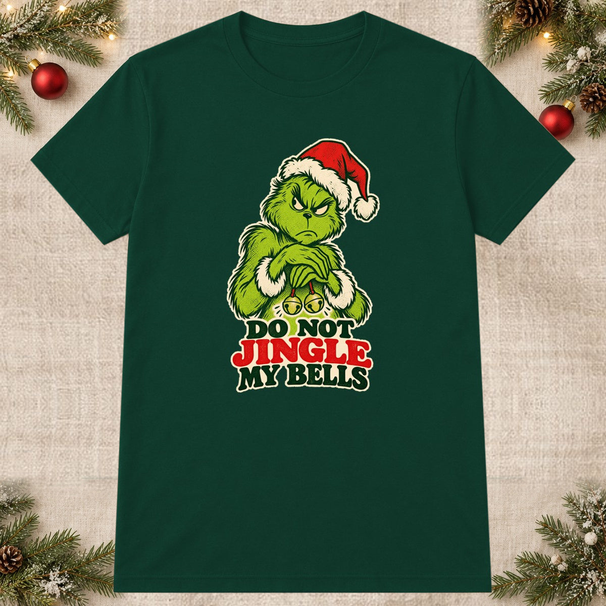 Tricou de Crăciun Grinch Do Not Jingle - Bottle Green - imagine principală pătrată (mockup)