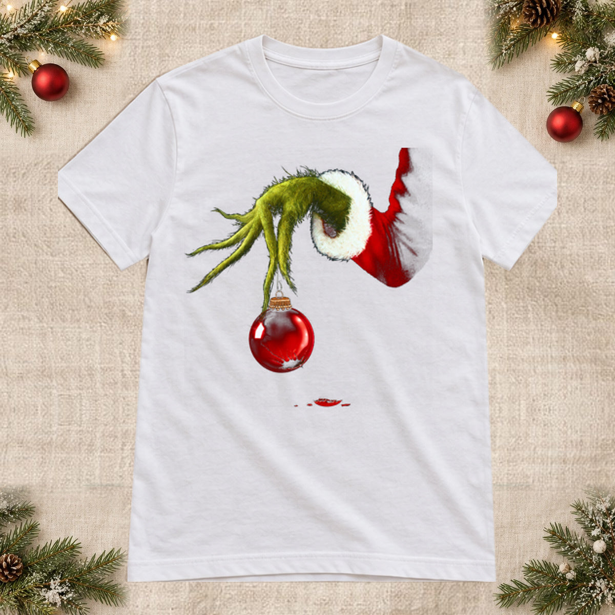 Tricou de Crăciun Grinch Hand - Alb - imagine principală, alb curat fără Heather (mockup)