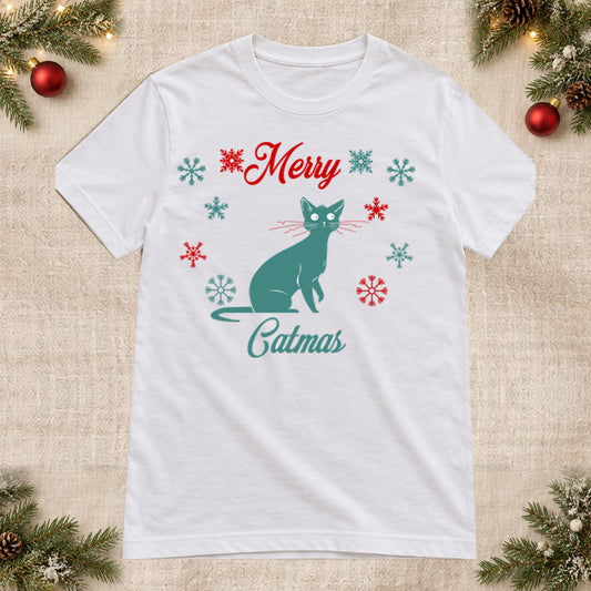 Tricou de Crăciun Merry Catmas - Alb - imagine principală, alb curat fără Heather (mockup)