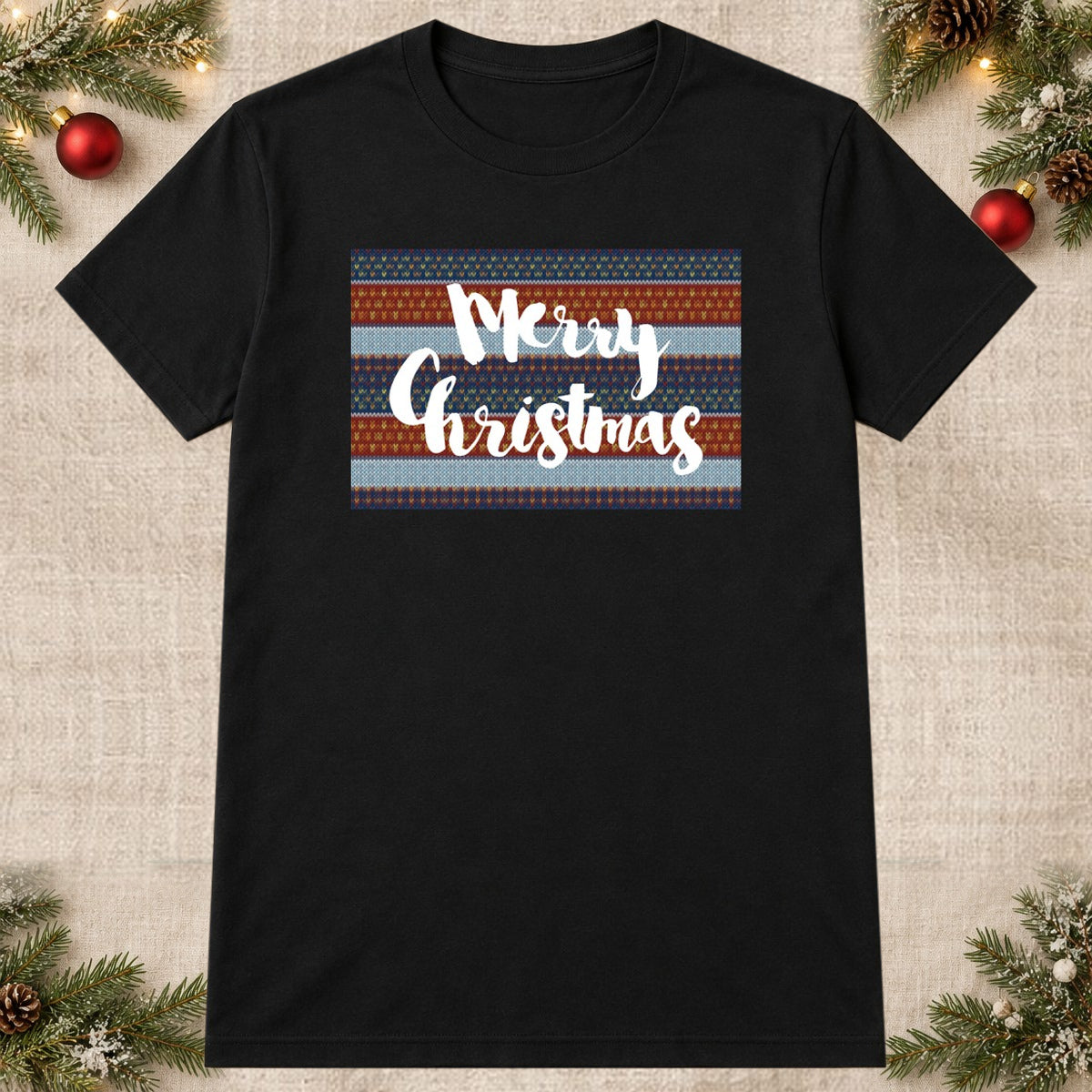 Tricou de Crăciun Merry Christmas Retro - Negru - imagine principală pătrată