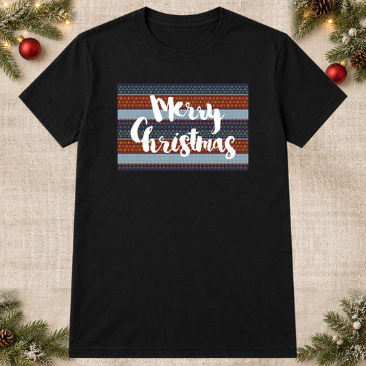 Tricou de Crăciun Merry Christmas Retro - Negru - imagine principală pătrată