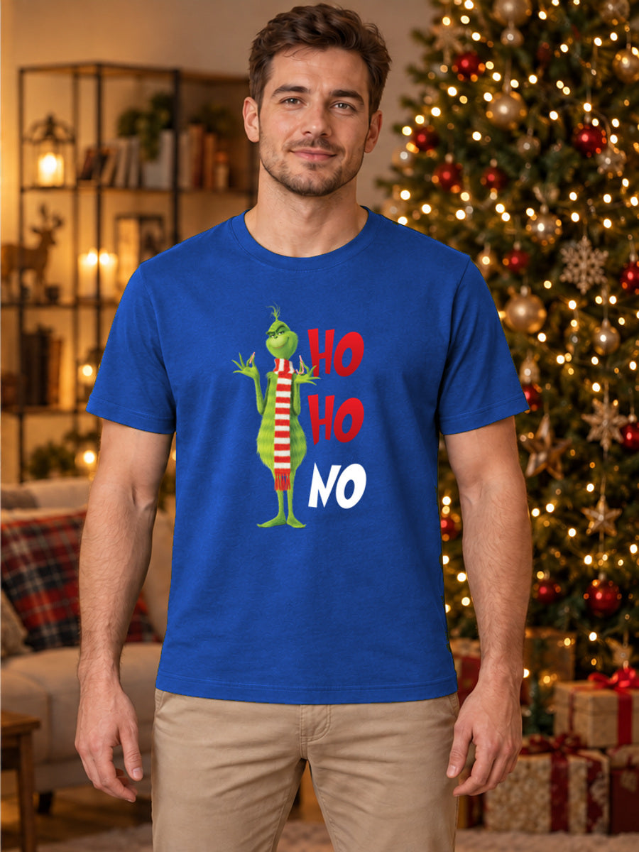 Tricou de Crăciun Ho Ho No - Albastru - tricou unisex pe model masculin, decor de Crăciun (mockup V3)